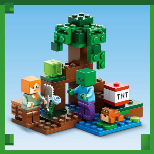 LEGO Minecraft Bataklık Macerası 21240 - 7 Yaş ve Üzeri Çocuklar için Alex, Zombi, Balçık ve Kurbağa İçeren Oyuncak Yapım Seti (65 Parça)