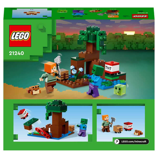 LEGO Minecraft Bataklık Macerası 21240 - 7 Yaş ve Üzeri Çocuklar için Alex, Zombi, Balçık ve Kurbağa İçeren Oyuncak Yapım Seti (65 Parça)